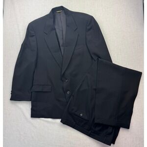 Nino Cerruti Feathergab Mens Black 100% Wool 2 Piece Suit Blazer Trousers VTG